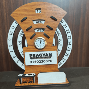 Wooden Desk Organizer with Clock, Calendar & Pen Holder