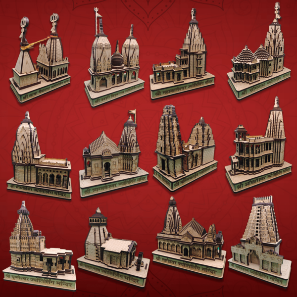 12 Jyotirling Mandir Miniature Set (Wooden)